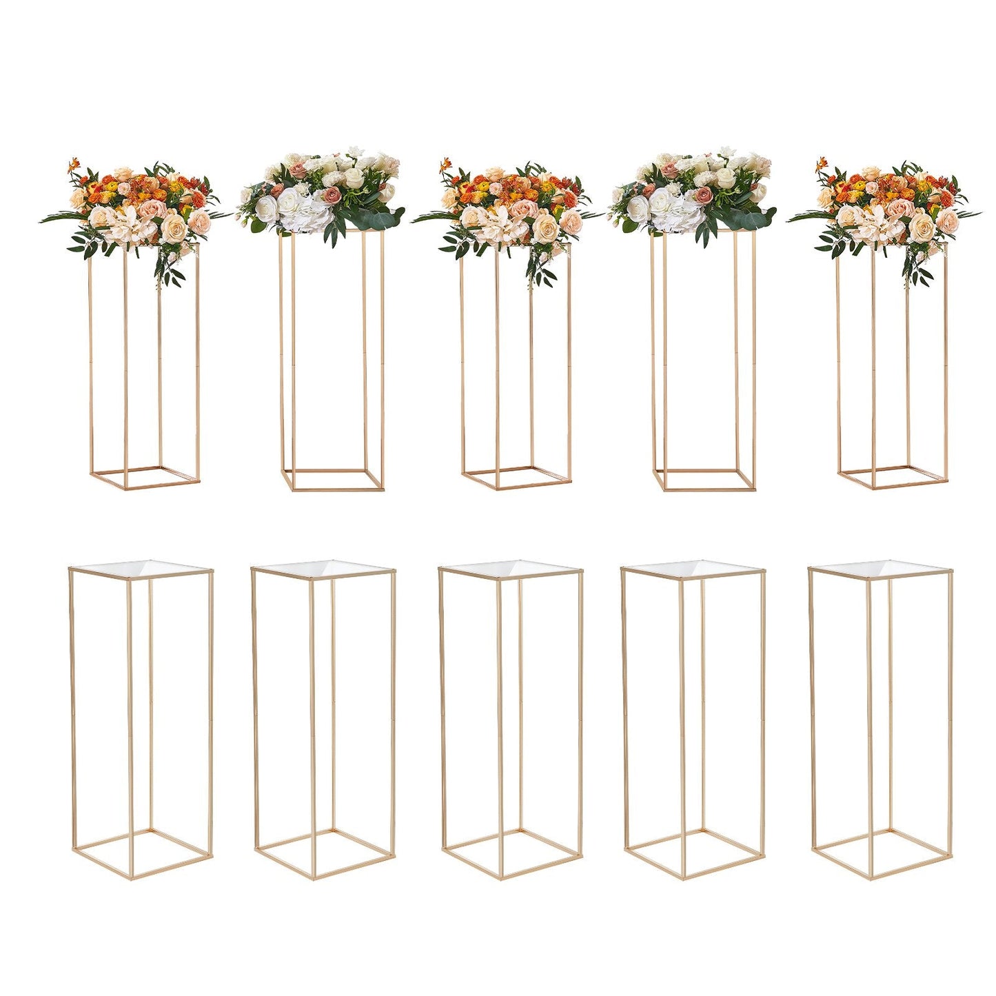 10 Gold Geometric Flower Stands with Acrylic Laminate for Weddings & Events