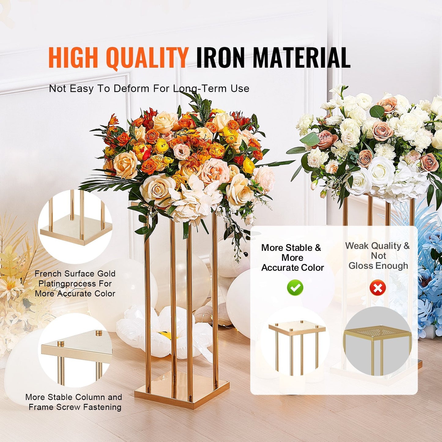 Gold Metal Wedding Flower Stand Set - 80cm Tall Geometric Centerpiece Display