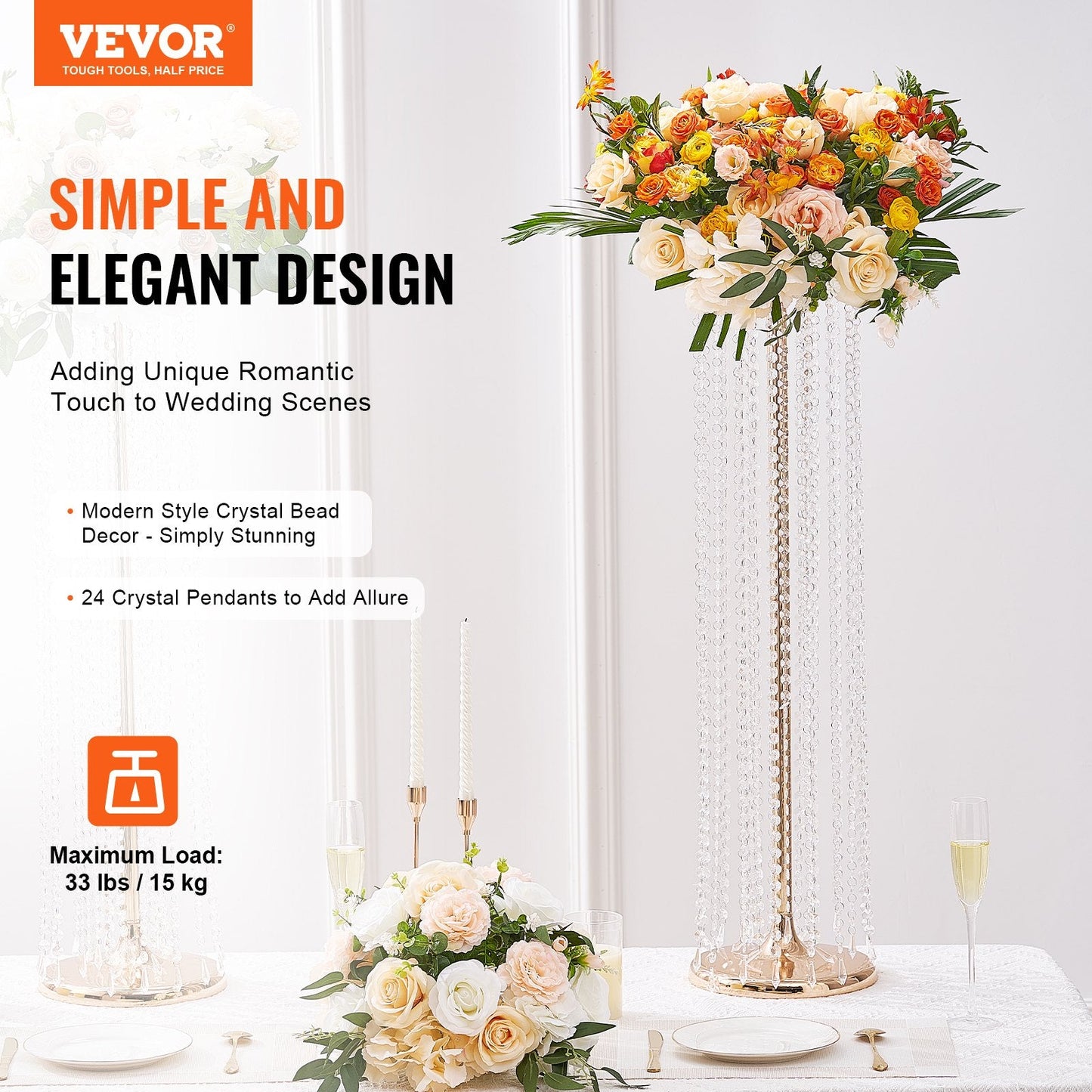 Luxurious 90cm Crystal Flower Stands for Weddings and Events, 2-Piece Set