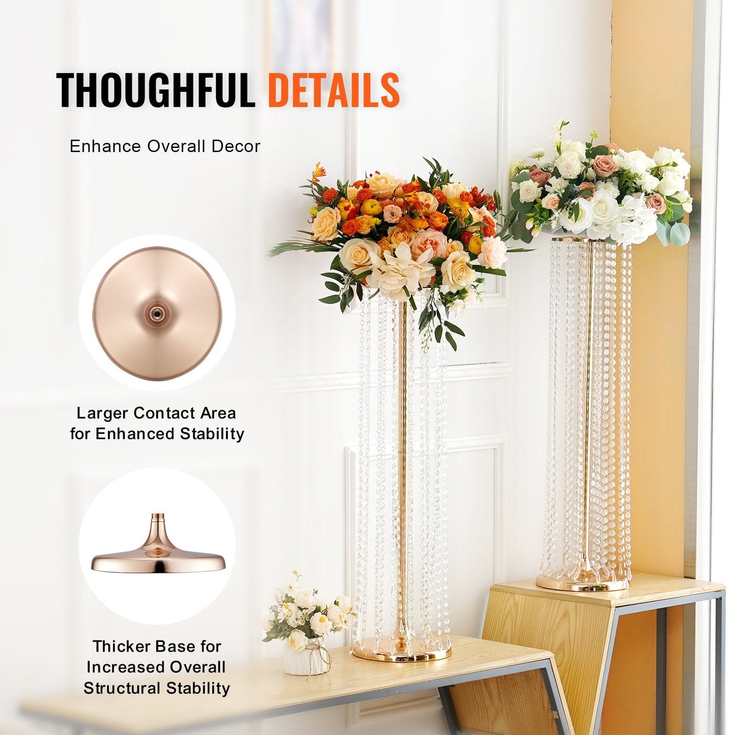 Luxurious 90cm Crystal Flower Stands for Weddings and Events, 2-Piece Set
