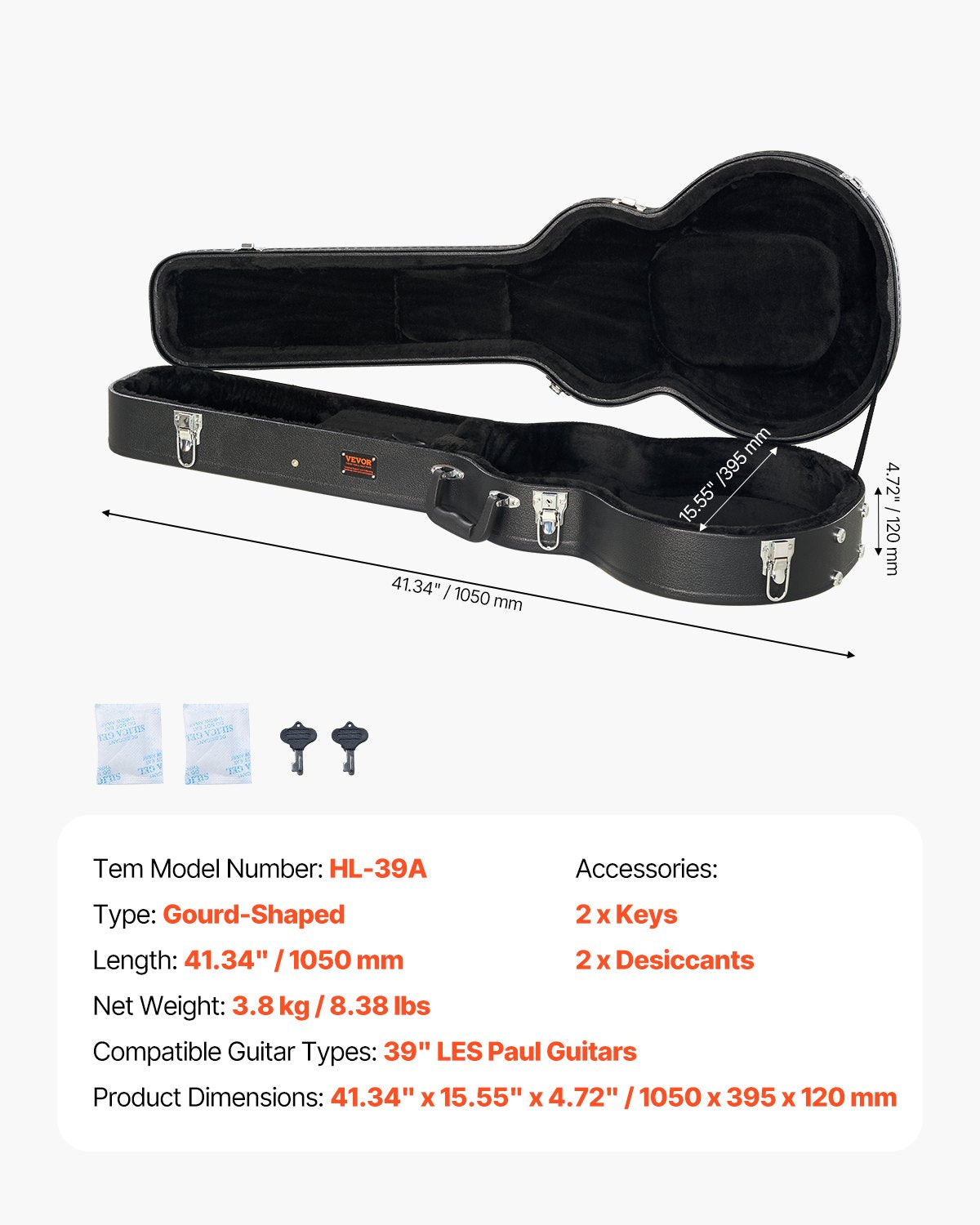 VEVOR Electric Guitar Hard Case 1050 mm With Lock And Keys for LES Paul Guitars
