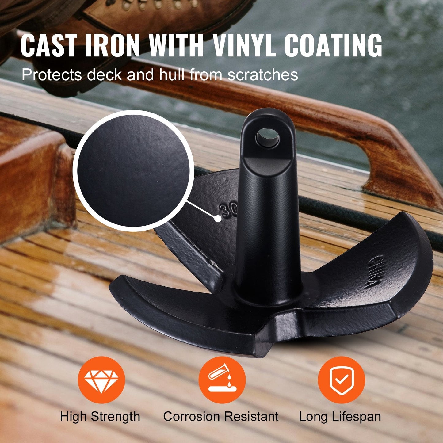 Heavy-Duty 13.6 kg River Boat Anchor, Cast Iron with Vinyl Coating