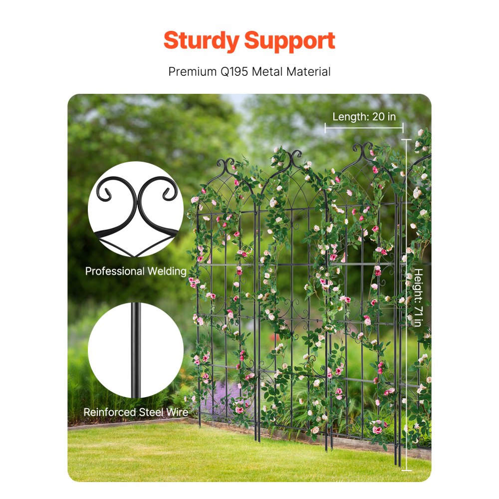 VEVOR 4 Packs Metal Garden Trellis for Climbing Plant Support 71x20 in Rustproof