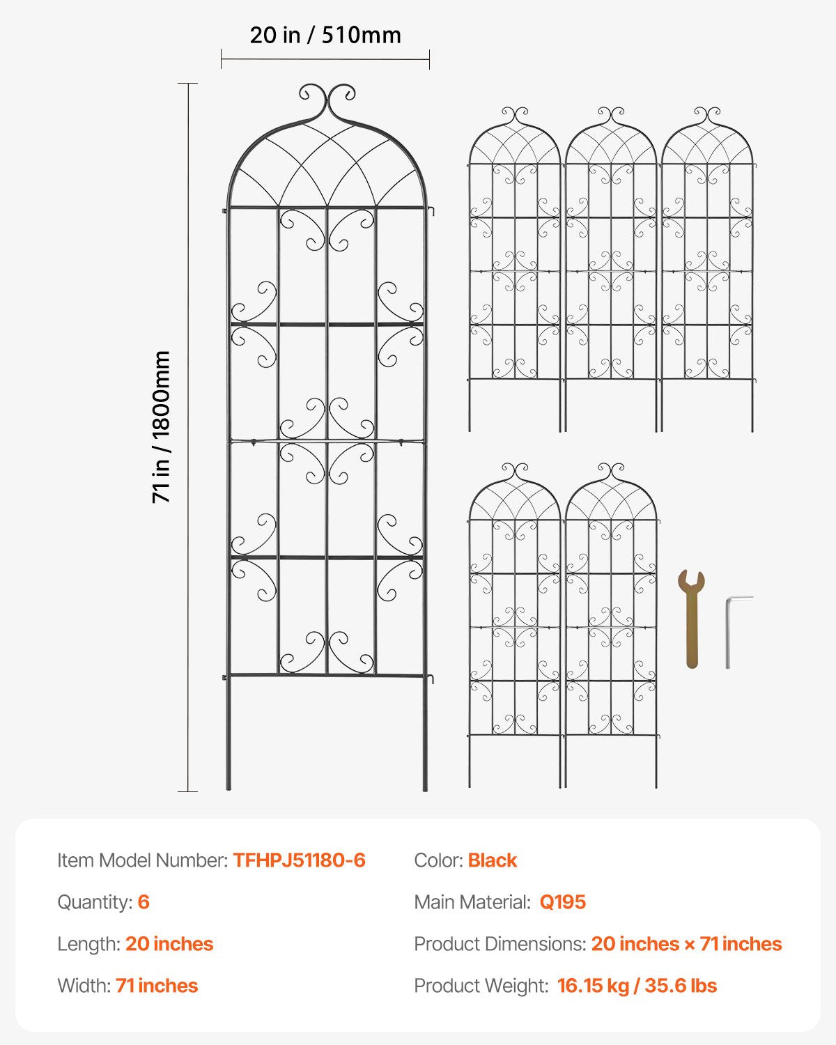 4-Pack Rustproof Metal Trellis for Climbing Plants, 1.8 x 0.5 m, Easy Setup