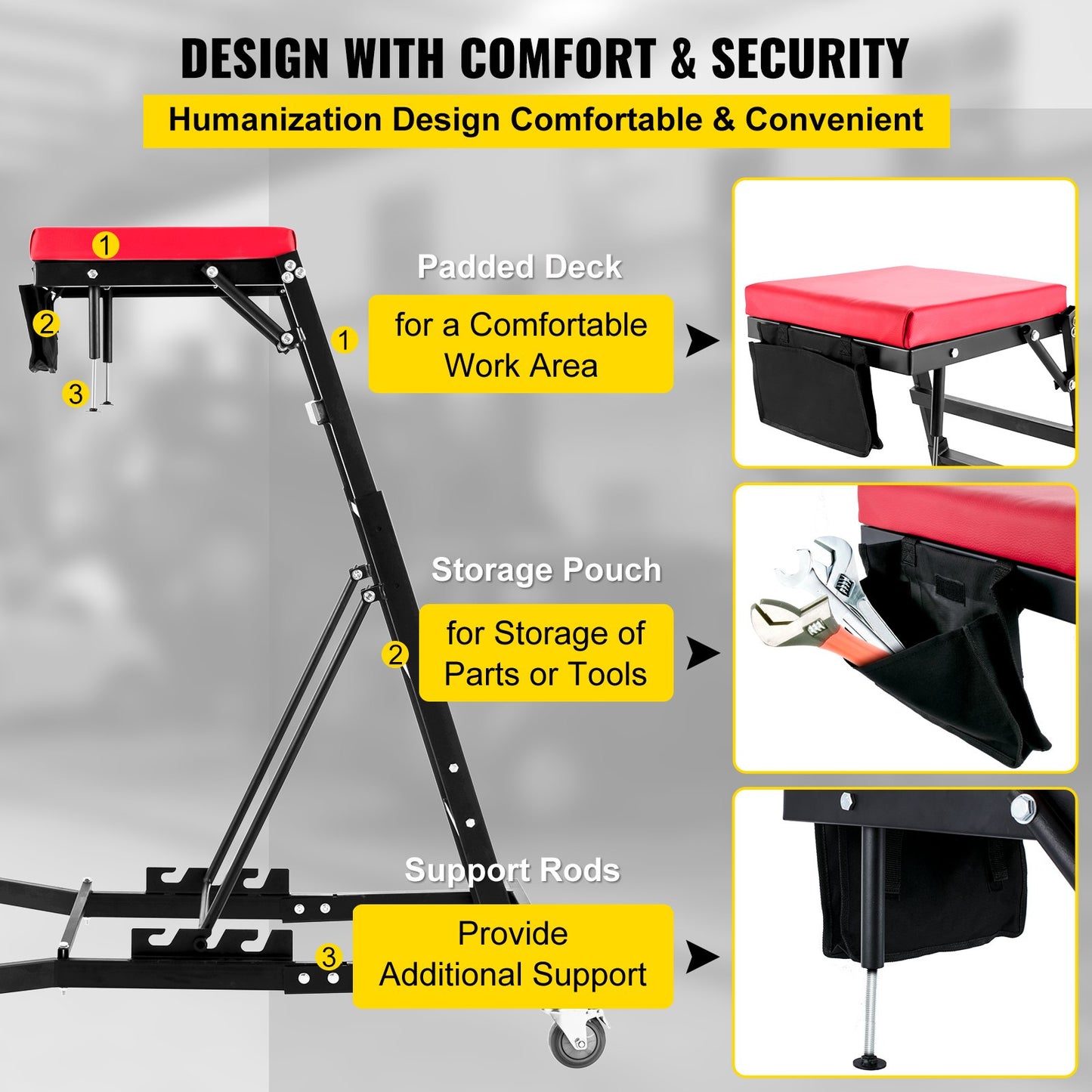VEVOR Topside Automotive Engine Creeper, Adjustable Height Foldable Topside Creeper,