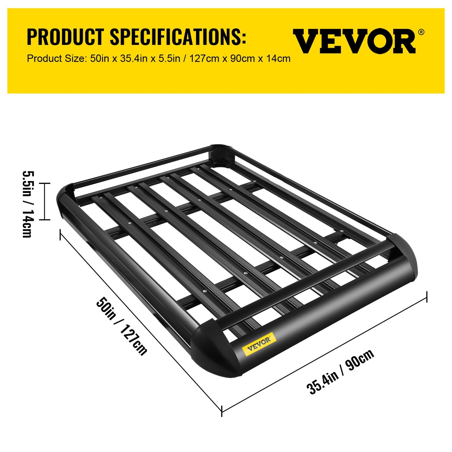 VEVOR Roof Basket Universal Aluminum Roof Rack Basket 50x35.4 Inch Roof Mounted