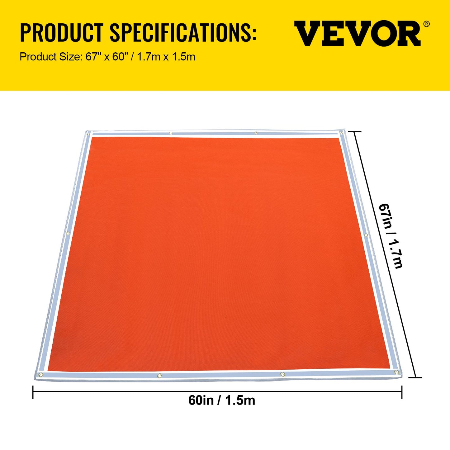 VEVOR Fiberglass Welding Blanket Fire Blanket 1.7m x 1.5m w/ 550℃ Rust Iron Red