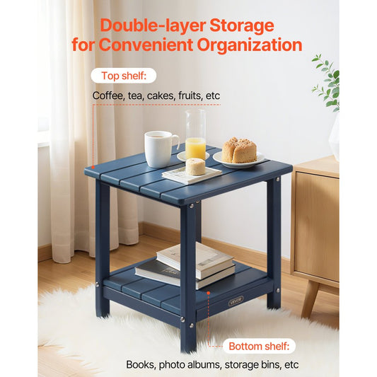 Outdoor Side Table 2-Tier HDPE Outside End Table for Indoor Backyard Blue