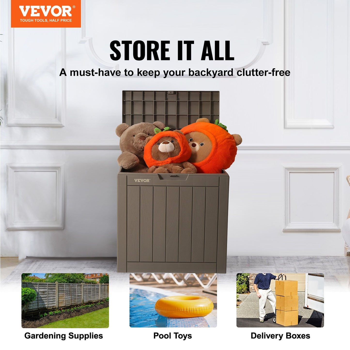 VEVOR Deck Box, 31 Gallon Outdoor Storage Box, 22.1" x 17.1" x 20.9" , Waterproof