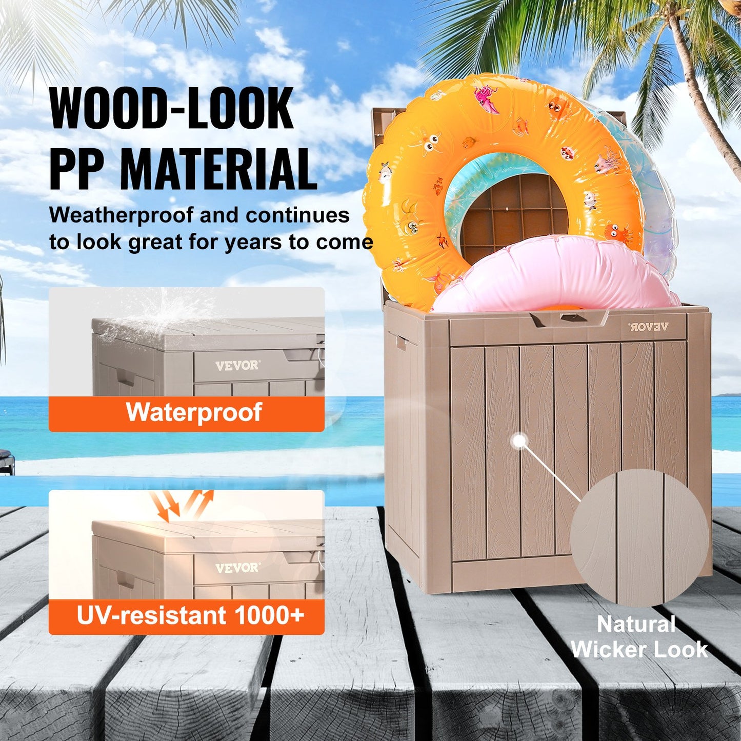 VEVOR Deck Box, 31 Gallon Outdoor Storage Box, 22.1" x 17.1" x 20.9" , Waterproof