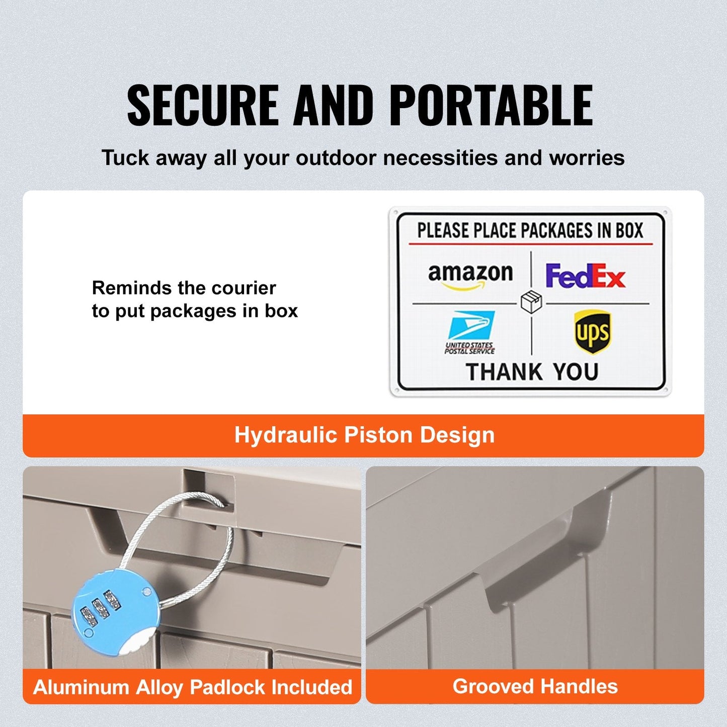 31 Gallon Outdoor Deck Box, Waterproof Storage with Padlock, 0.56m x 0.43m x 0.53m