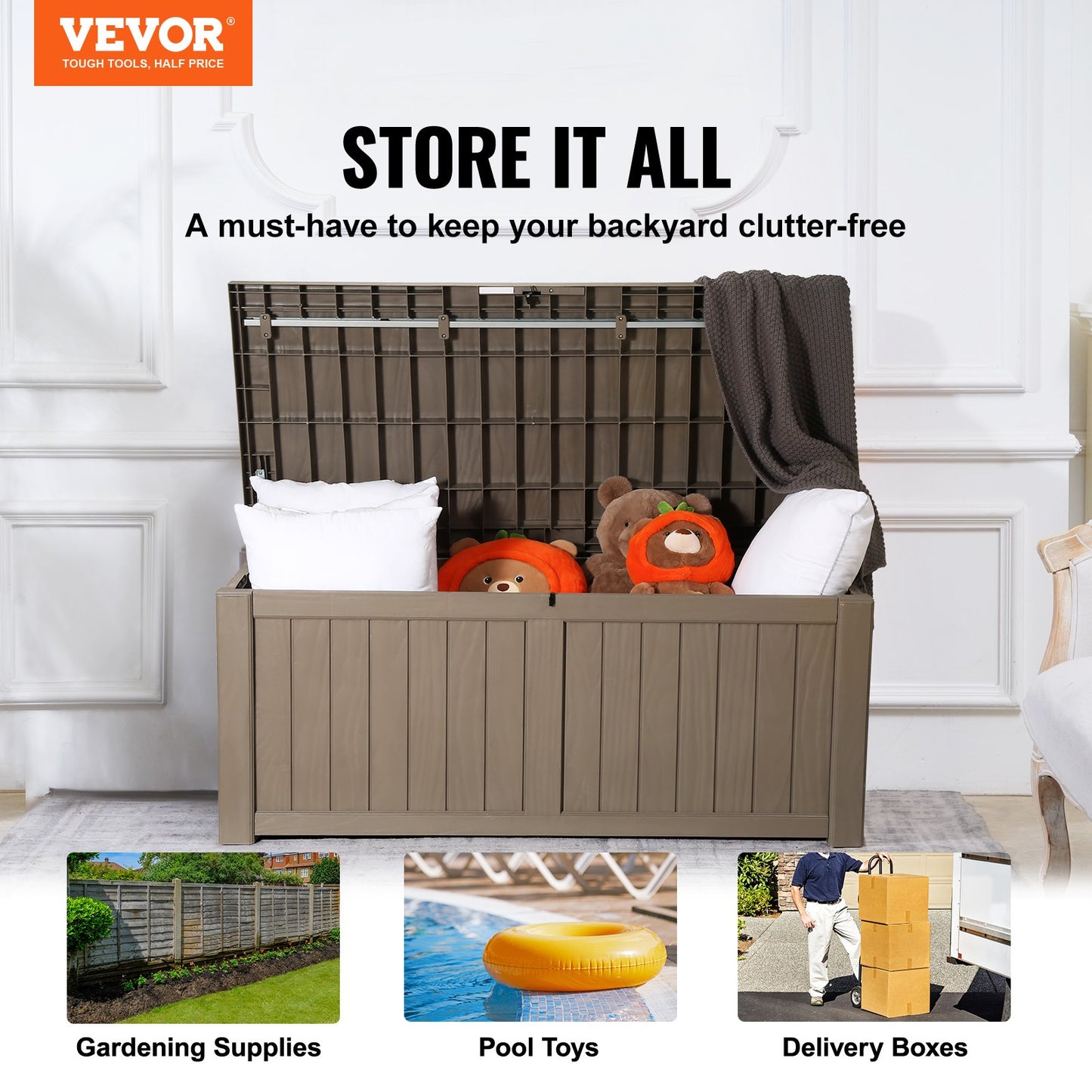 VEVOR Deck Box, 120 Gallon, 56.3" x 26.6" x 23.8" Outdoor Storage Box, Waterproof