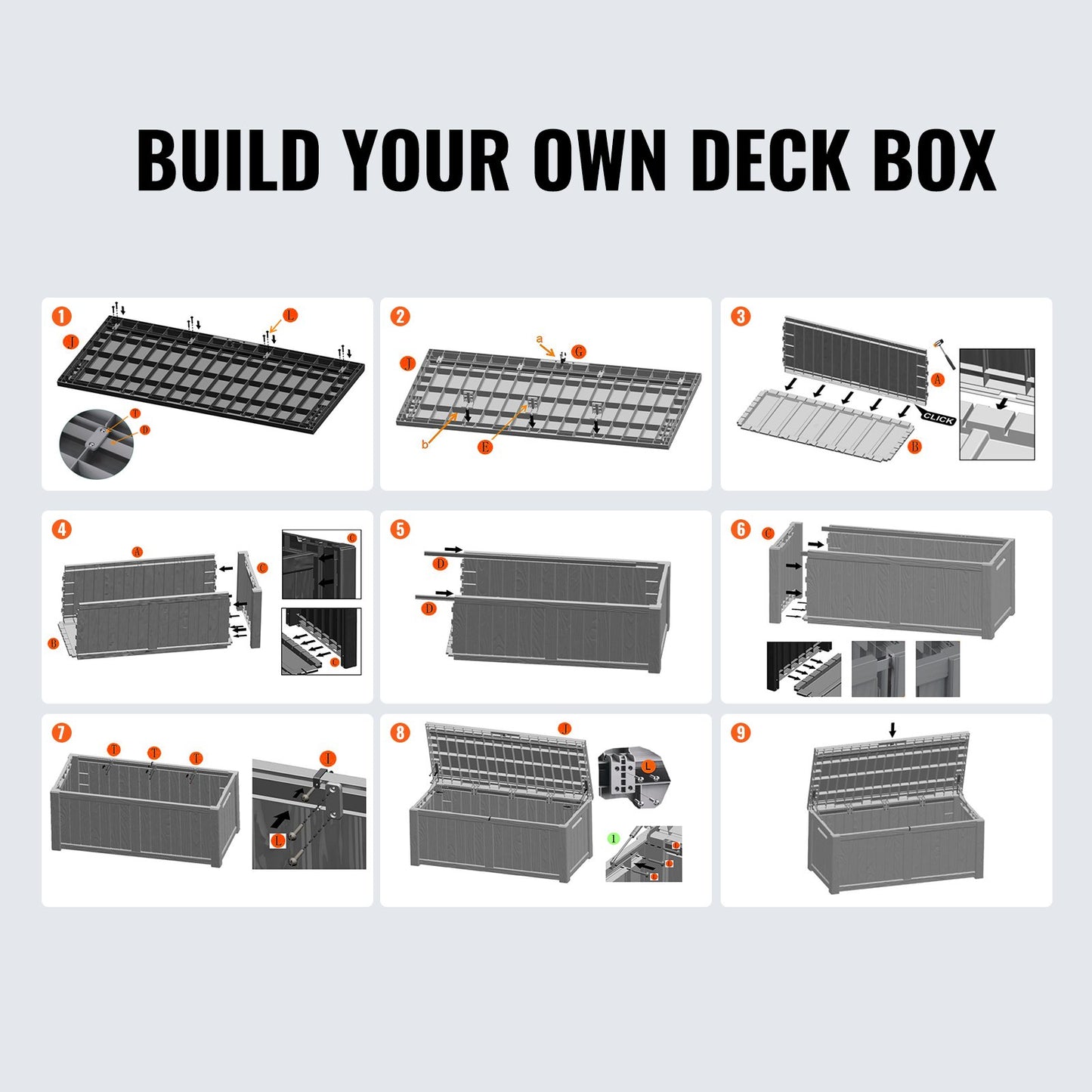 VEVOR Deck Box, 120 Gallon, 56.3" x 26.6" x 23.8" Outdoor Storage Box, Waterproof