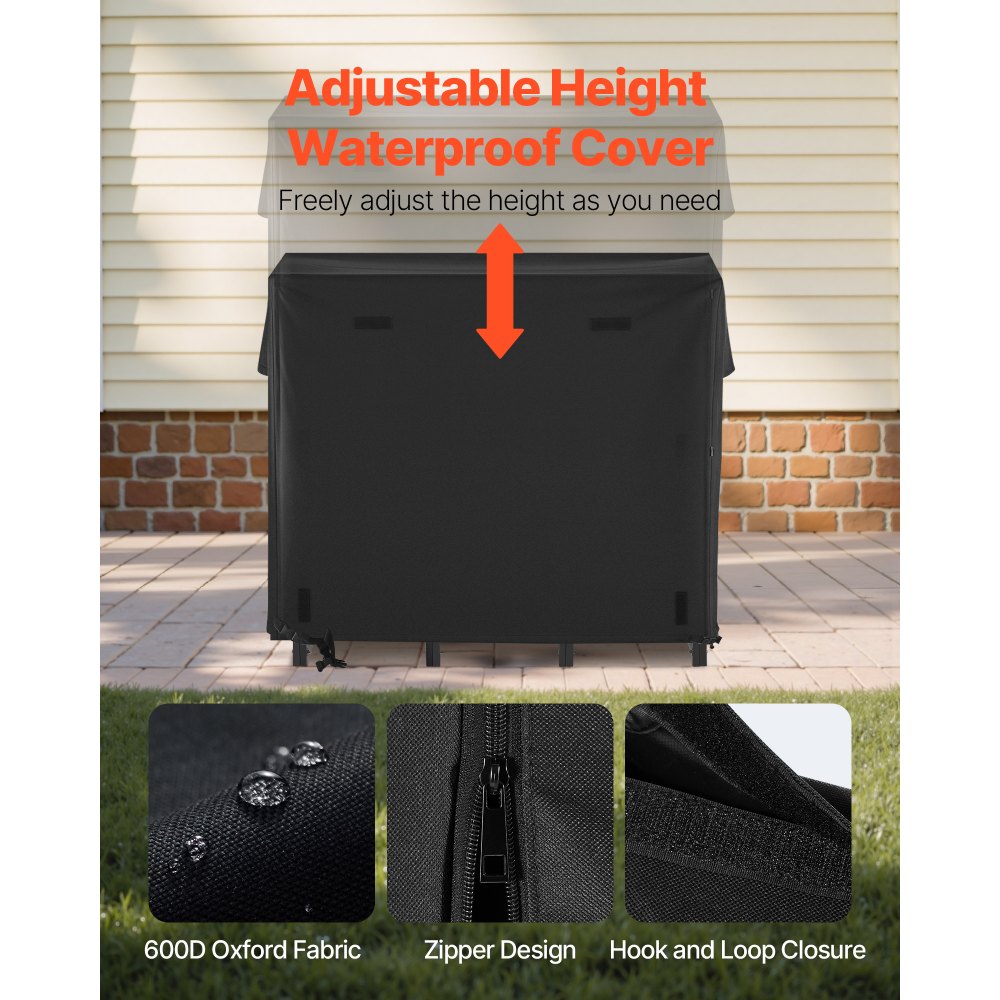 Firewood Rack with Waterproof Cover, 1.22m Outdoor Firewood Holder, 1/4 Cord Storage Metal Log Holder, 400lb Max Weight Capacity, Full Covered, Powder-Coated Wood Storage Rack for Fireplace Deck