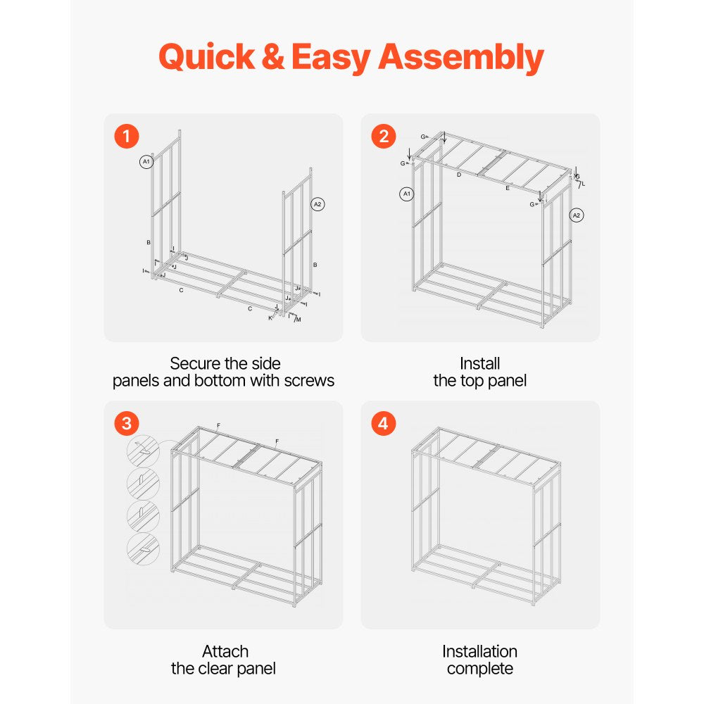 Firewood Rack with Sloped Roof, 143cm Outdoor Firewood Holder, 1/4 Cord Log Storage Shed, 299kg Max Weight Capacity, Powder-Coated Metal Wood Storage Rack for Fireplace Deck Backyard Garden
