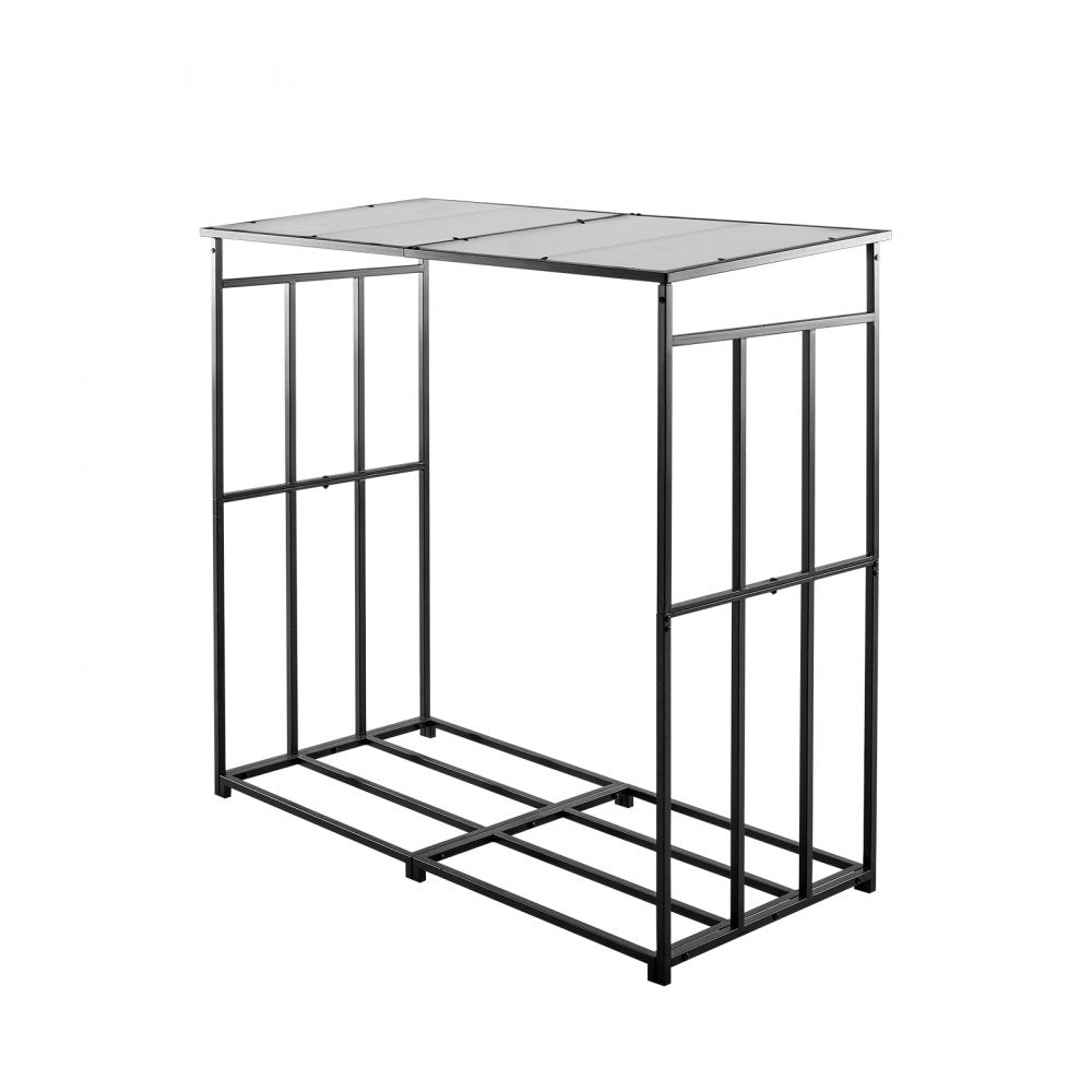 Firewood Rack with Sloped Roof, 143cm Outdoor Firewood Holder, 1/4 Cord Log Storage Shed, 299kg Max Weight Capacity, Powder-Coated Metal Wood Storage Rack for Fireplace Deck Backyard Garden