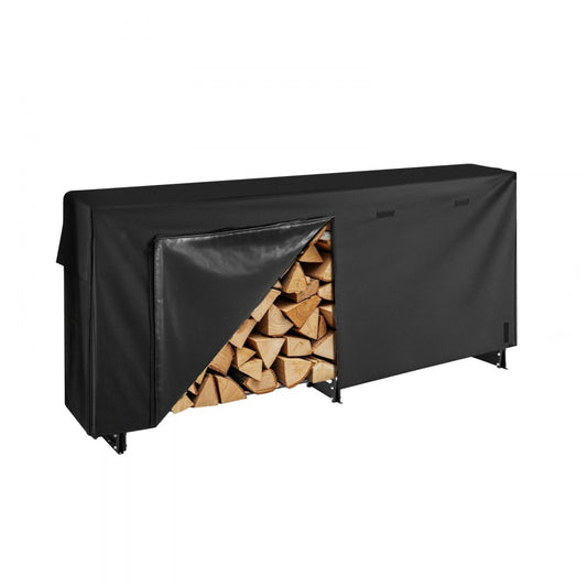 Firewood Rack with Waterproof Cover, 2.57m Outdoor Firewood Holder, 1/2 Cord Storage Metal Log Holder, 299kg Max Weight Capacity, Top Covered, Powder-Coated Wood Storage Rack for Fireplace Deck