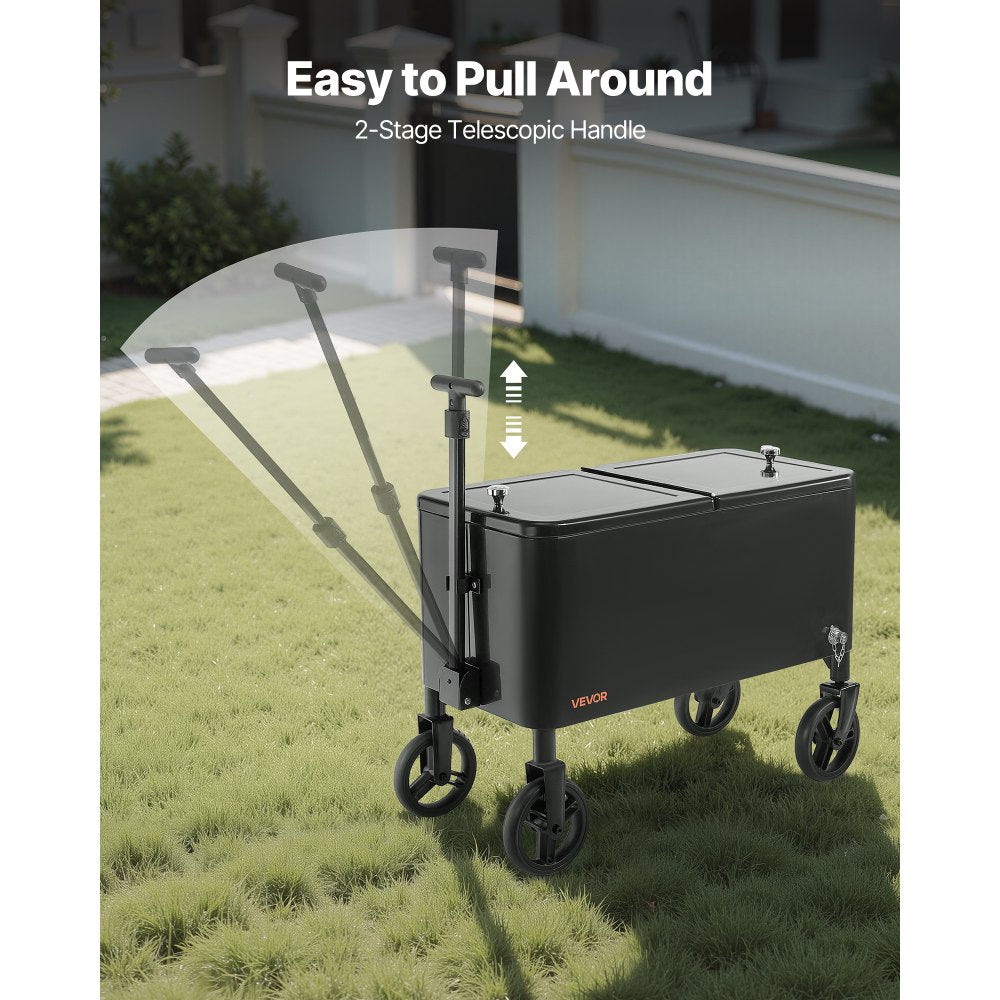 75.7L Rolling Ice Chest on Wheels Drink Cooler Cart with Telescopic Handle