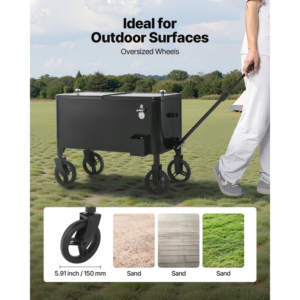 75.7L Rolling Ice Chest on Wheels Drink Cooler Cart with Telescopic Handle