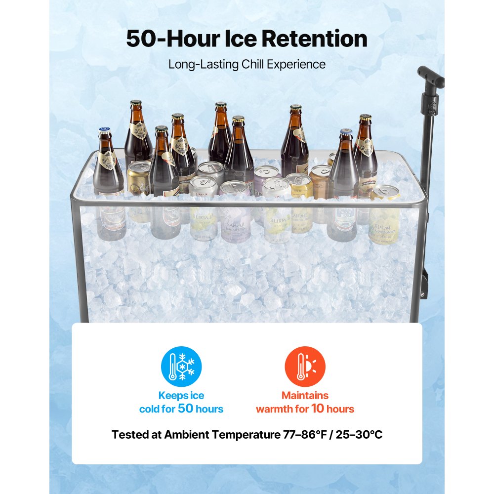 75.7L Rolling Ice Chest on Wheels Drink Cooler Cart with Telescopic Handle