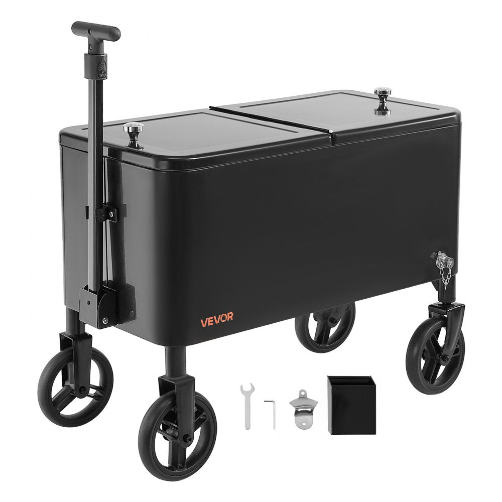 75.7L Rolling Ice Chest on Wheels Drink Cooler Cart with Telescopic Handle