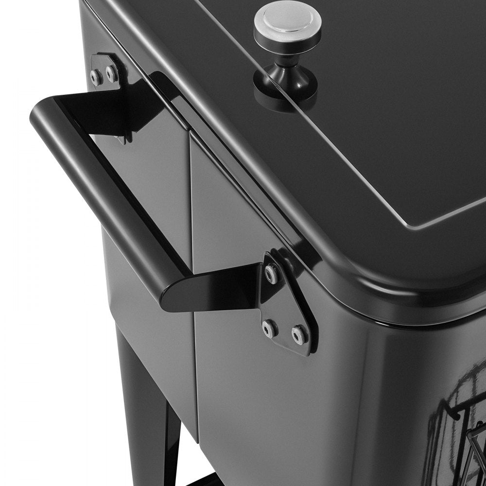 75.71L Rolling Ice Chest on Wheels Patio Party Bar Drink Cooler Cart Black