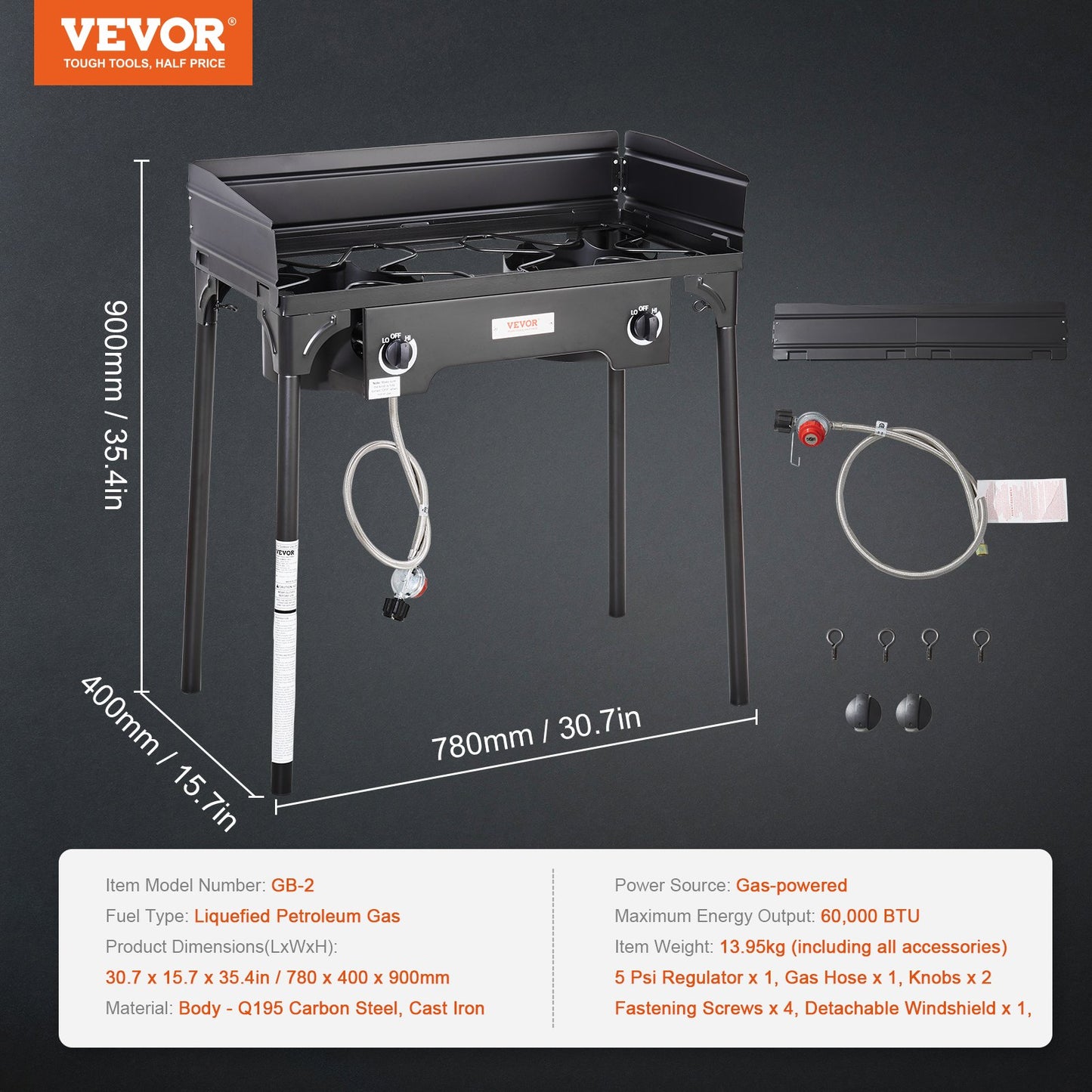 VEVOR Double Burner Outdoor Camping Stove, 60,000-BTU Camping Modular Cooking Stove,