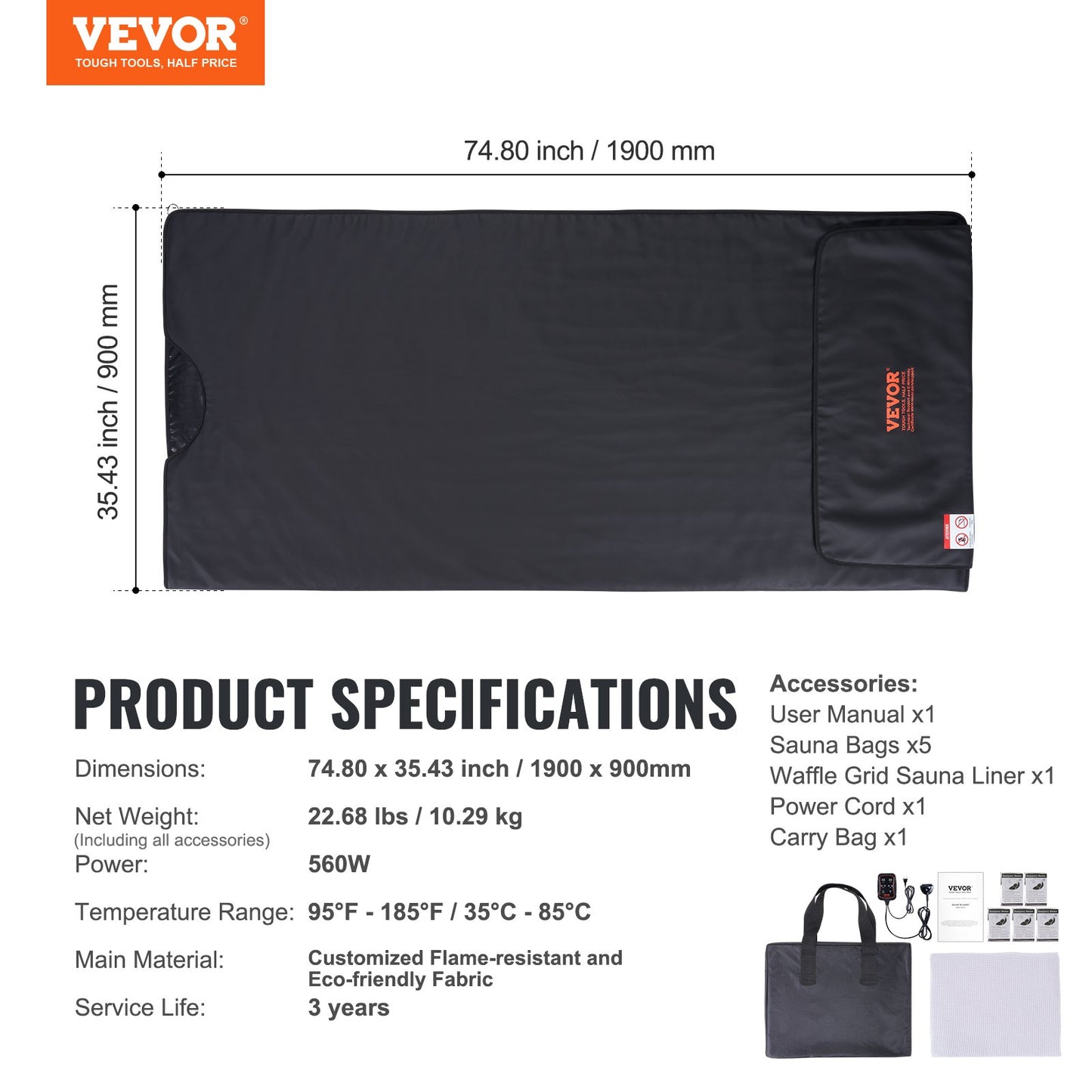 VEVOR Sauna Blanket for Detoxification, Portable Far Infrared Sauna for Home, PU