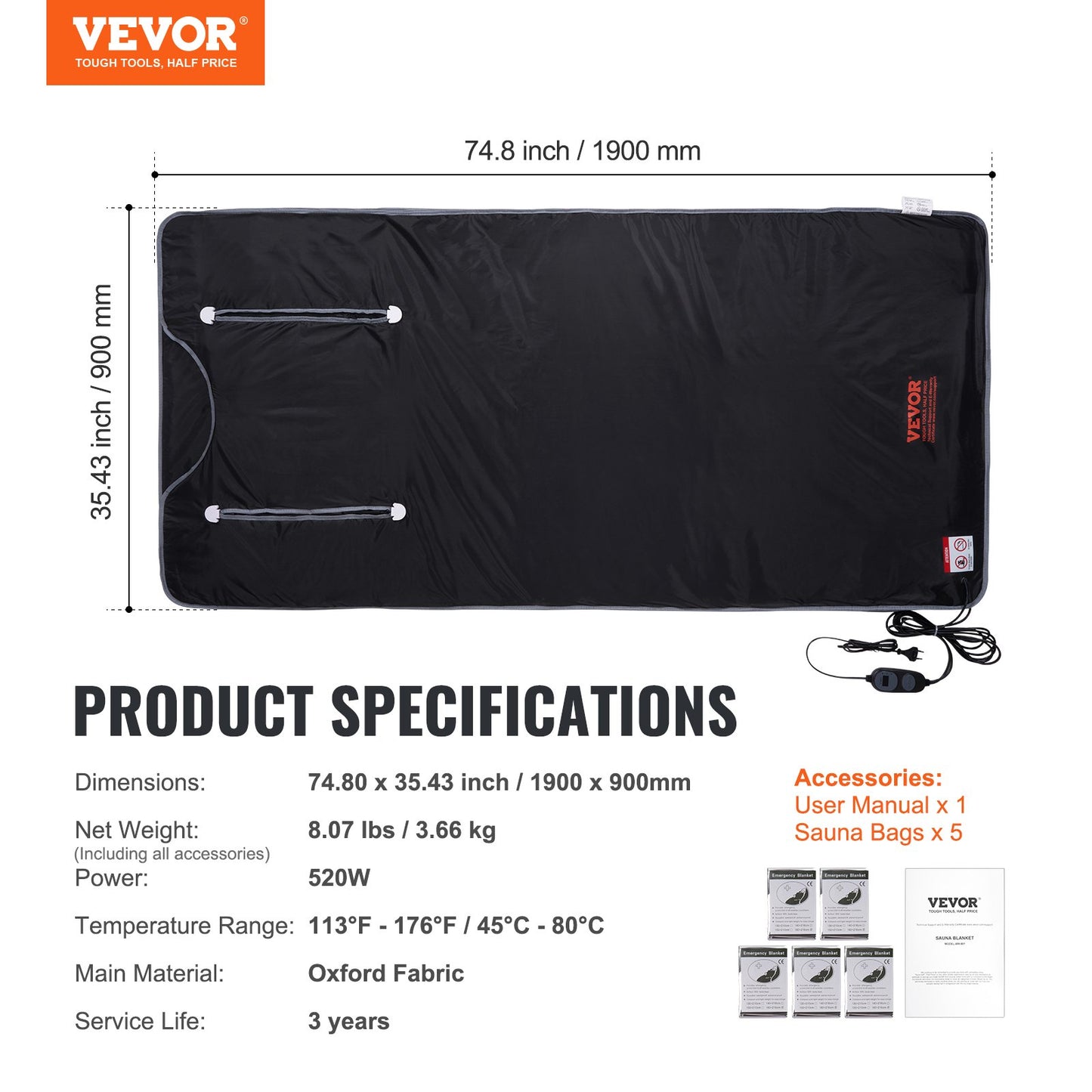 VEVOR Sauna Blanket for Detoxification, Portable Far Infrared Sauna for Home, Oxford