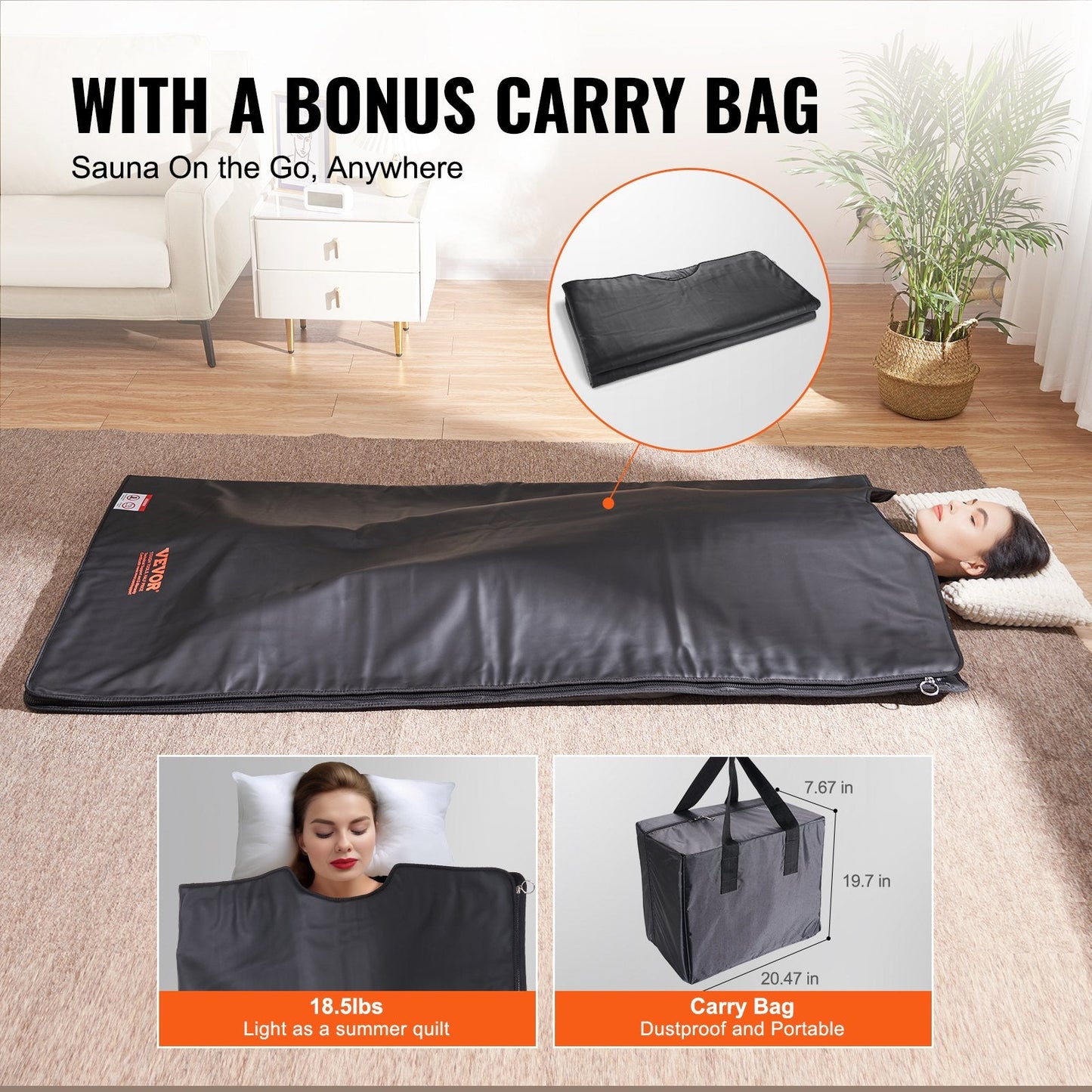 Portable Far Infrared Sauna Blanket for Home Detox and Relaxation, 1.8x0.8m
