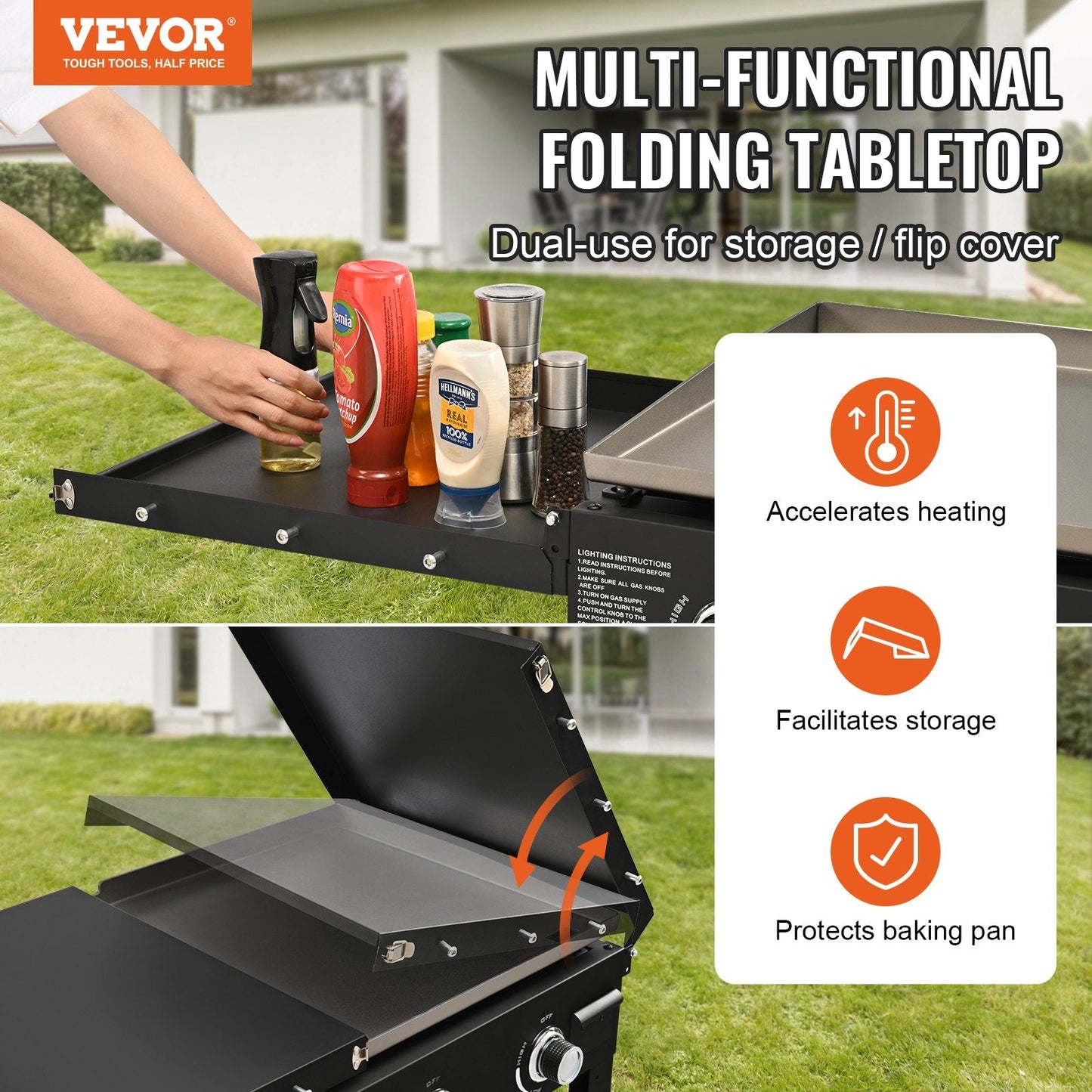 Commercial Gas Griddle with Foldable Trolley, 1.9m Hot Plate for Restaurants