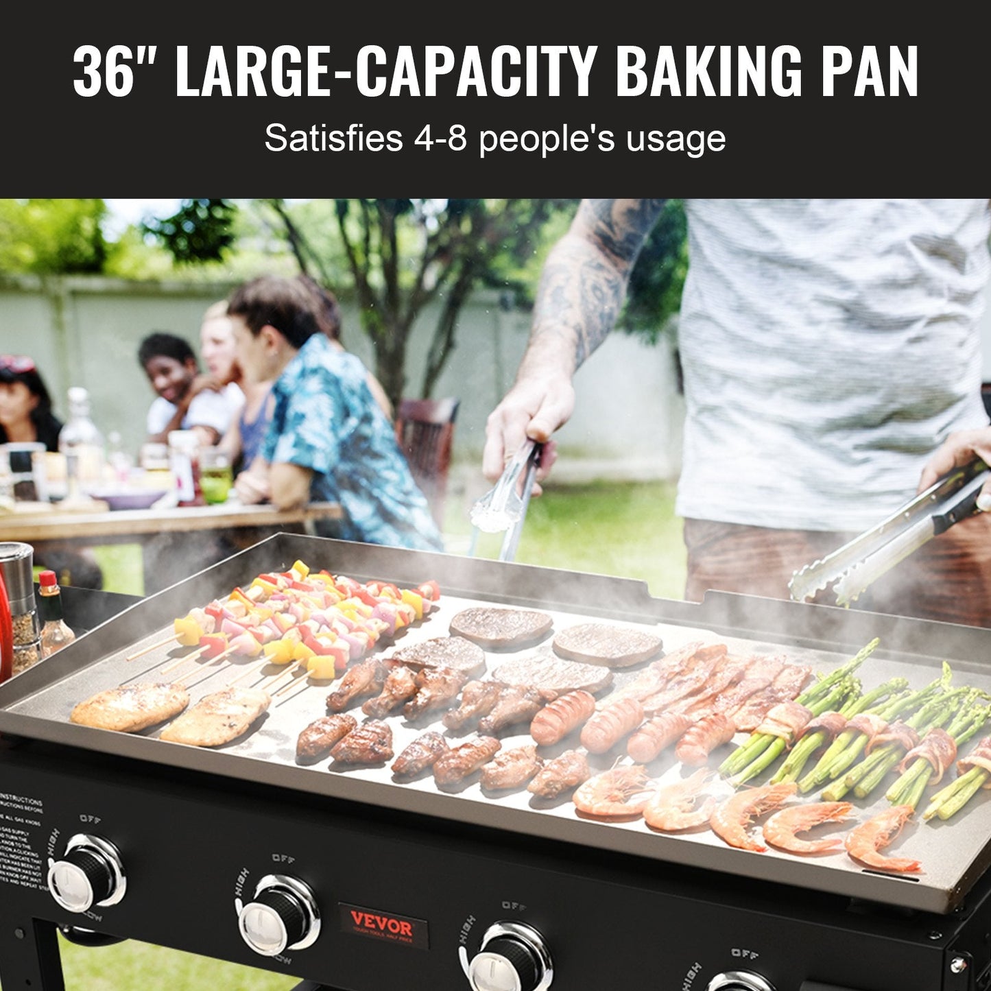 Commercial Gas Griddle with Foldable Trolley, 1.9m Hot Plate for Restaurants