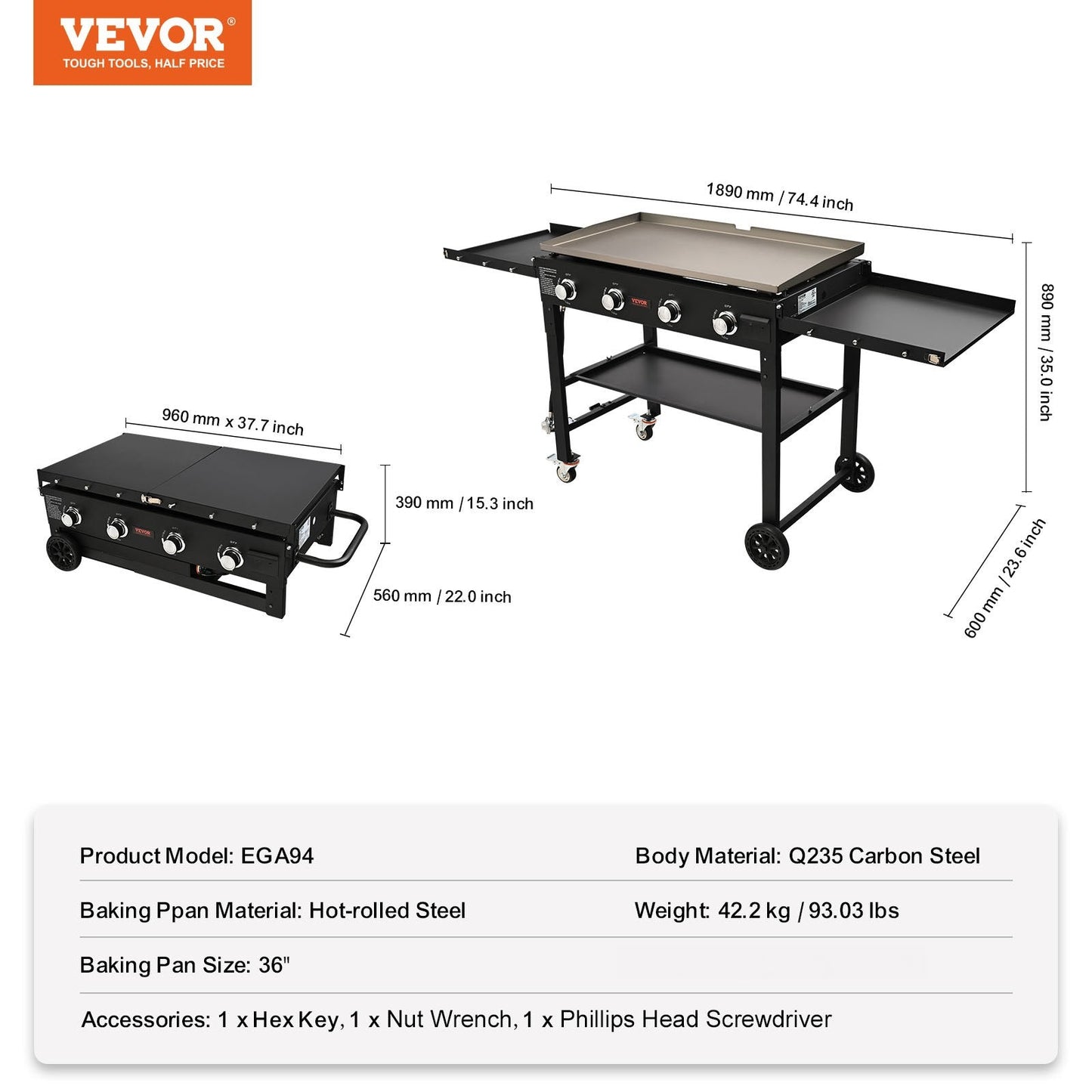 Commercial Gas Griddle with Foldable Trolley, 1.9m Hot Plate for Restaurants