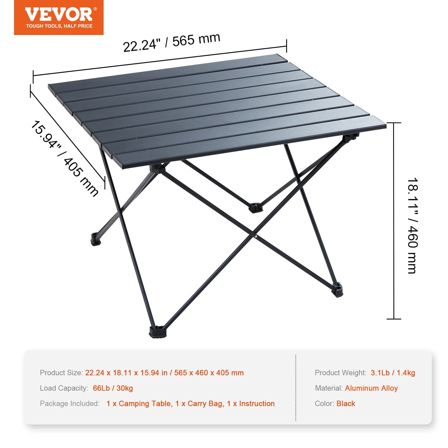 VEVOR Folding Camping Table, Outdoor Portable Side Tables, Lightweight Fold Up Table,
