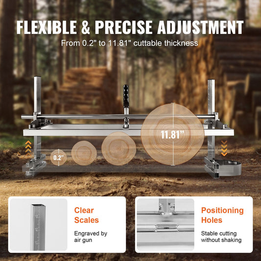 Adjustable chainsaw sawmill attachment fits guide bars from 14 to 36 inches for versatile lumber milling