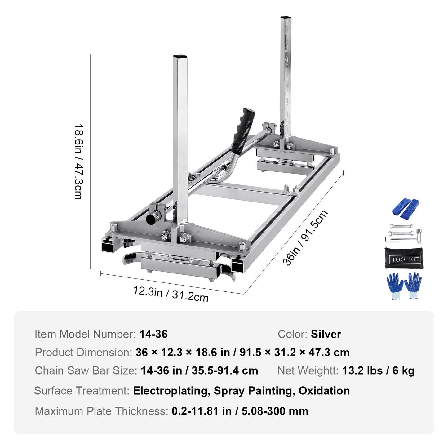 VEVOR Portable Chainsaw Mill 14"-36" Guide Bar 0.2"-11.81" Cutting Thickness