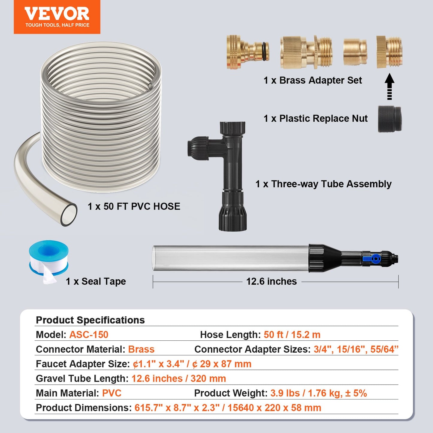 VEVOR Aquarium Vacuum Gravel Cleaner, 50 ft PVC Hose Fish Tank Vacuum Gravel Cleaner,