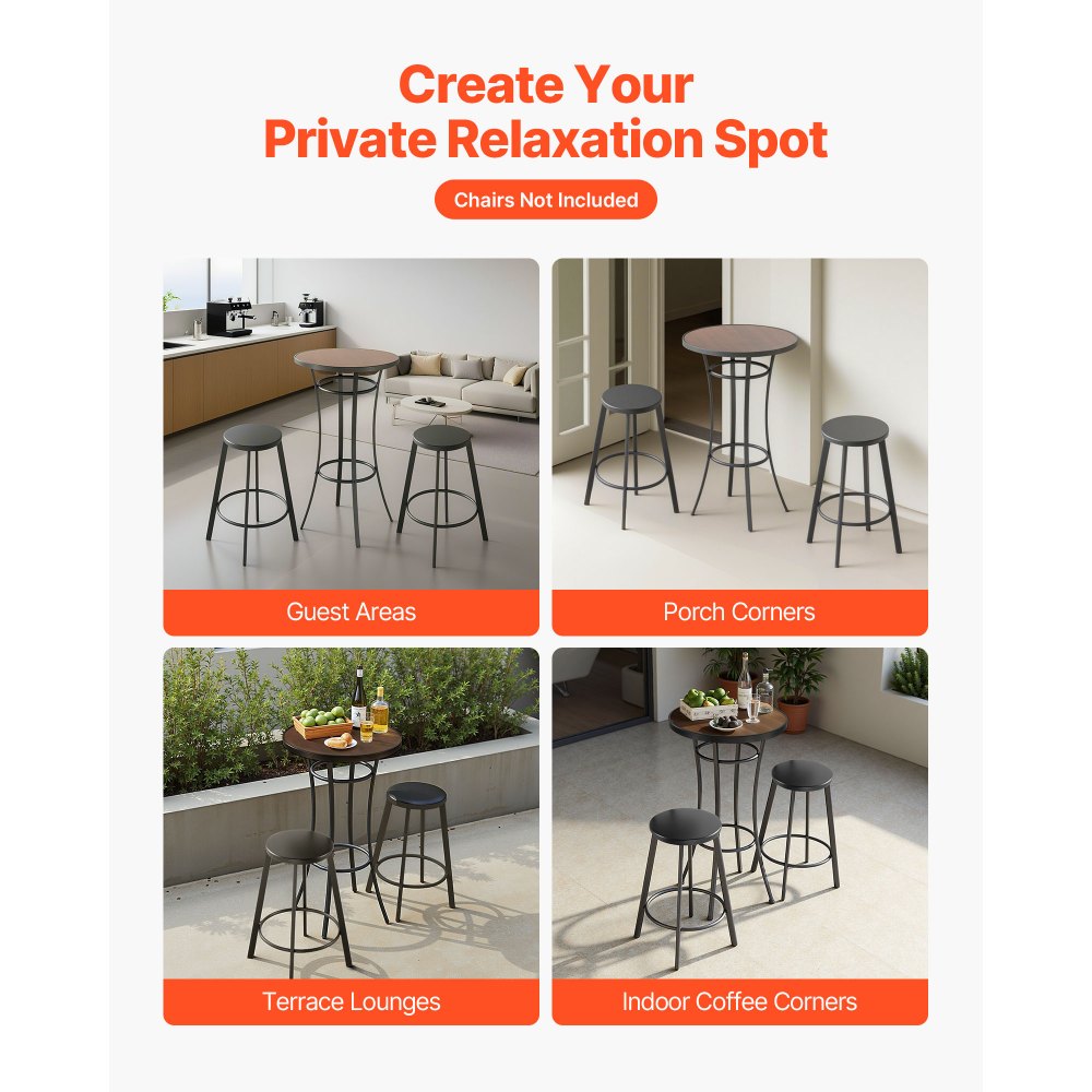 Outdoor Round Bar Table, 60 cm Counter Bar Height Bistro Table, Patio Dining Tables with Easy-to-Clean Top & Sturdy Metal Frame, Indoor High Top Pub Tables for Small Places, Kitchen