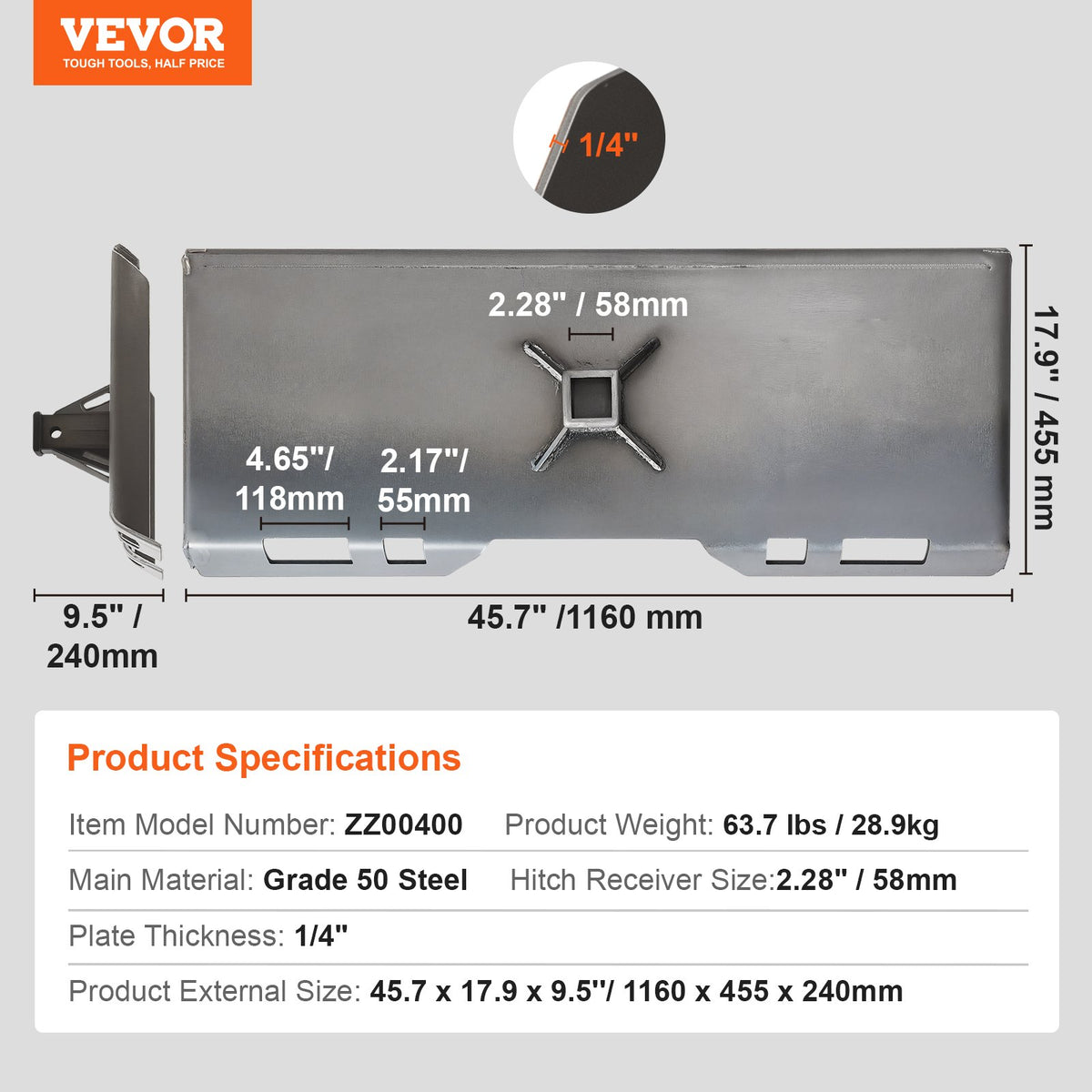 VEVOR 6.35mm Skid Steer Attachment Plate, Skid Steer Mount Plate, Quick Attachment