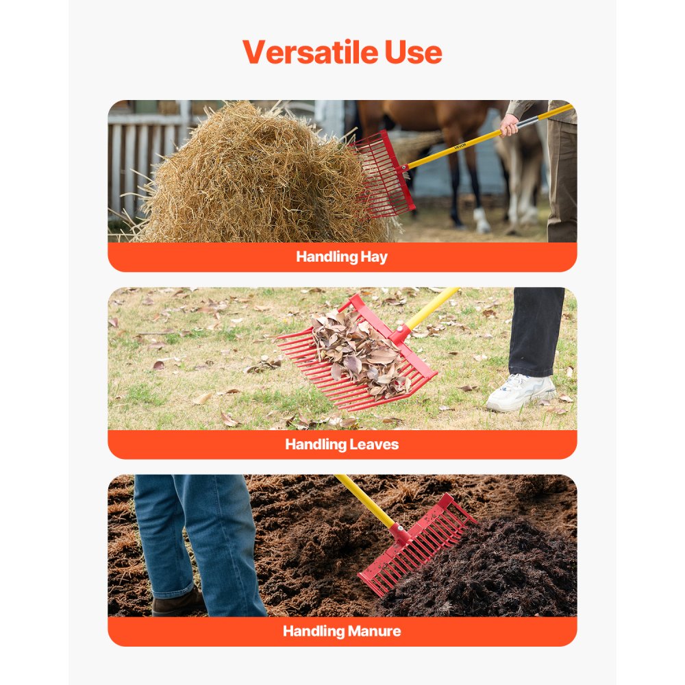 VEVOR Horse Manure Fork Garden Tool 18 Tine Plastic Pitchfork Muck Rake for Hay