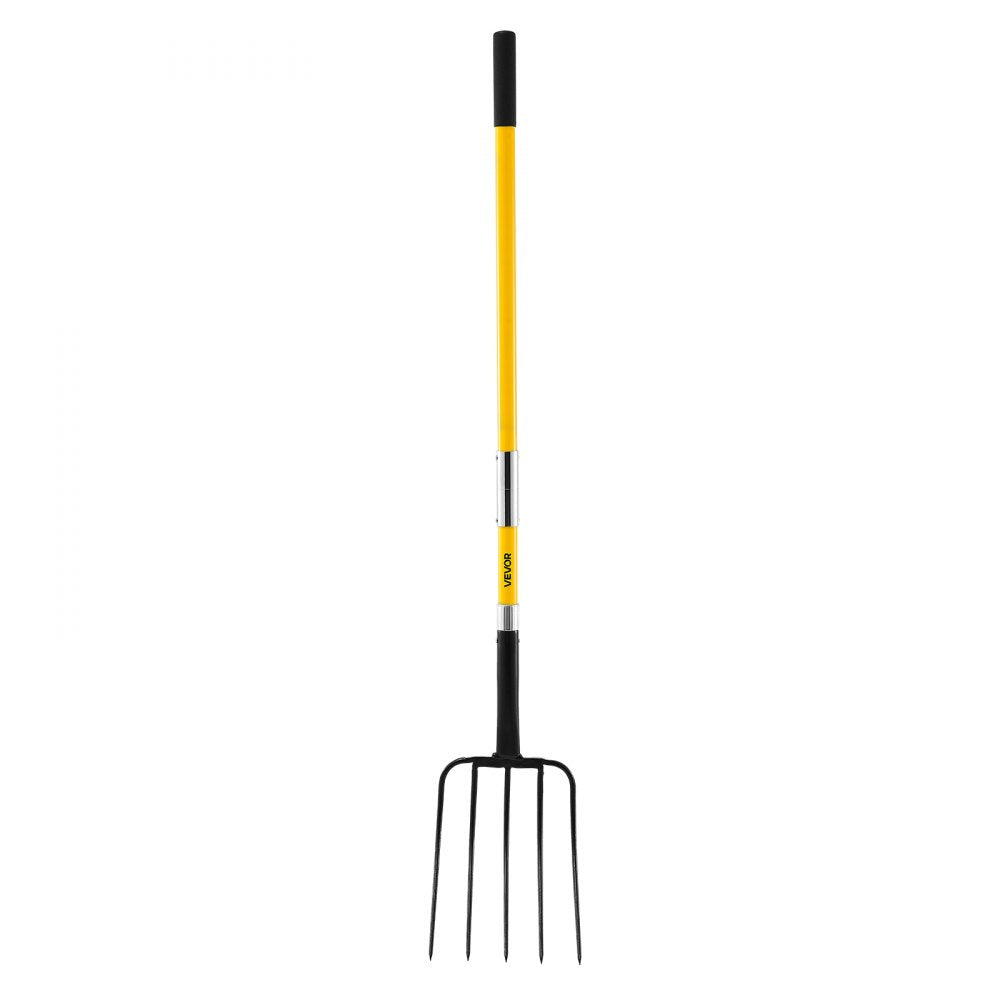 VEVOR 5 Tines Garden Fork Fiberglass Handle 57 in Spading Pitchfork Heavy Duty