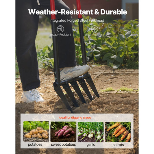 VEVOR 5 Tines Broad Fork Garden Tool U-Shaped Pitch Fork for Gardening Spading