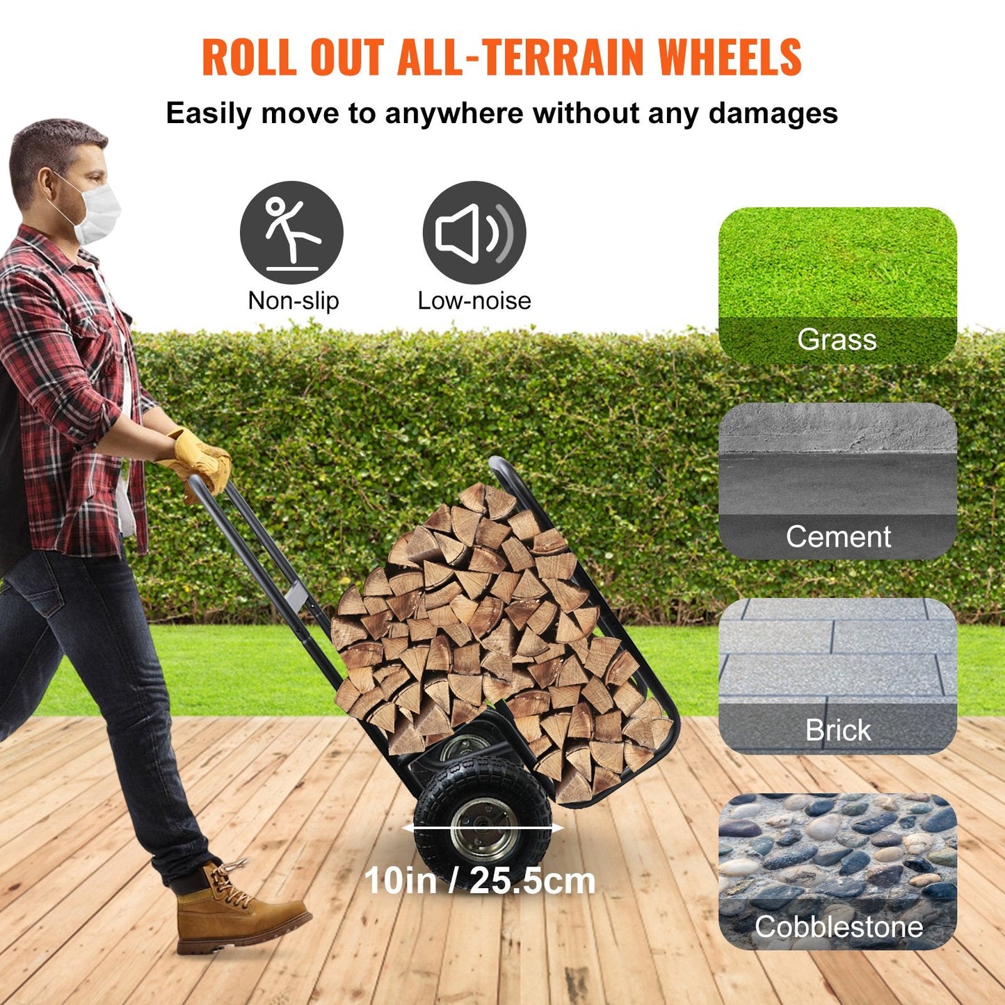 Heavy-Duty Firewood Cart with Wheels, 100 kg Capacity, Includes Tarp and Rope