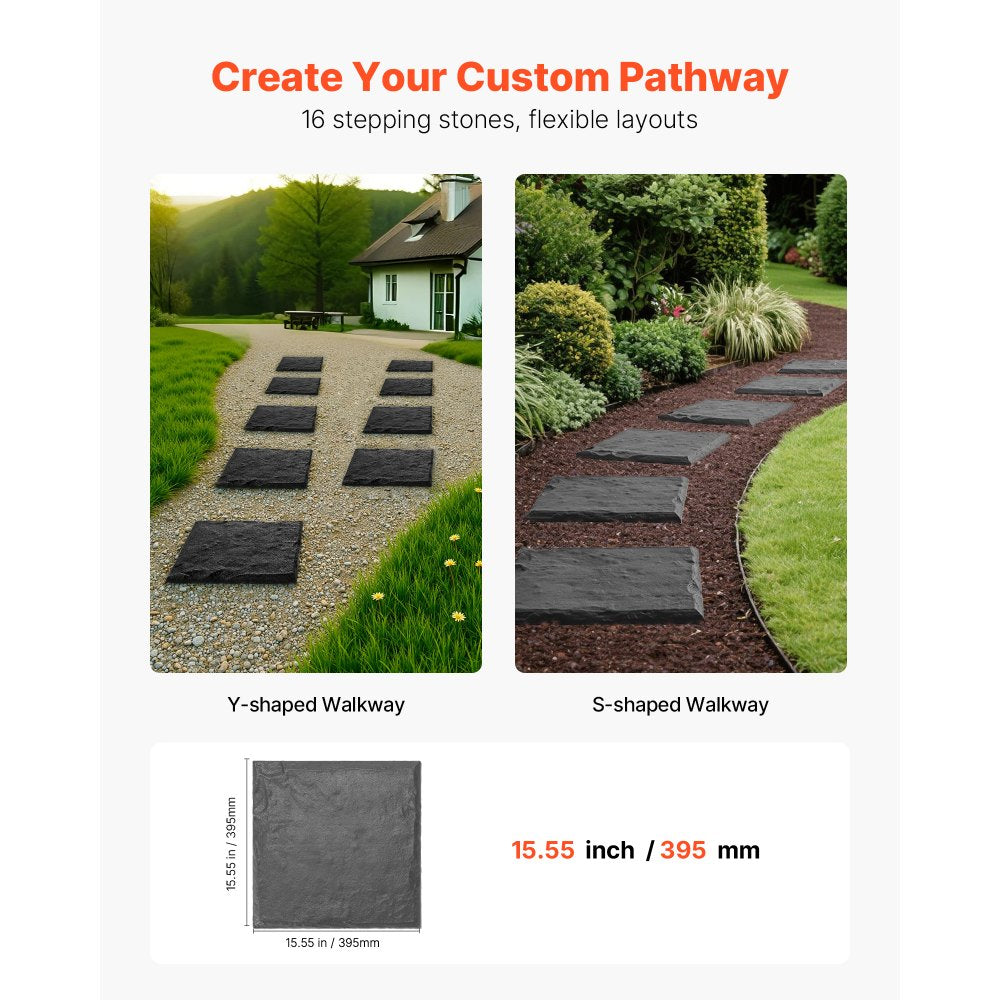 VEVOR Decorative Stepping Stones 16Pcs 39.5 x 39.5 cm Walkway Pavers Grey