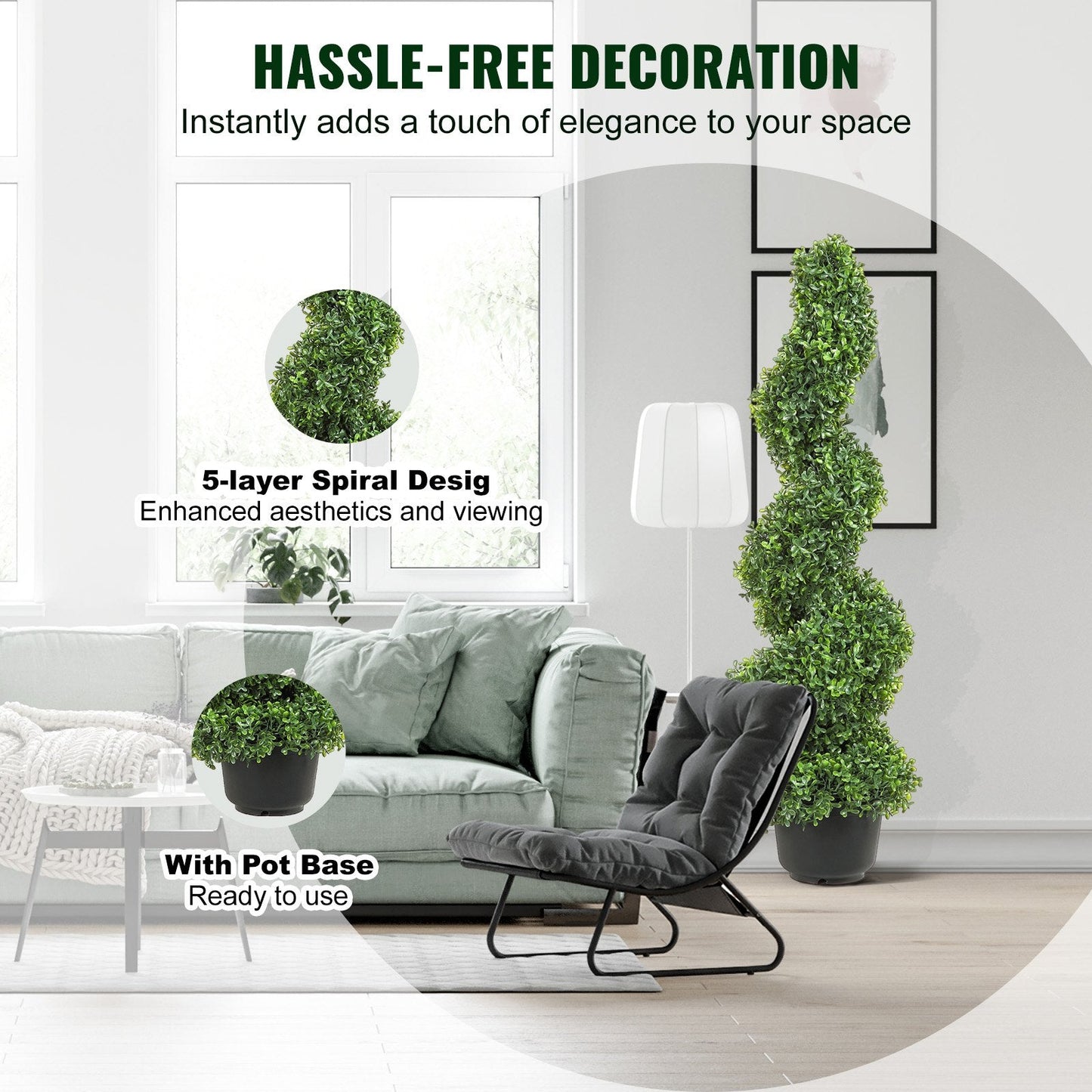 Pair of 0.076m Tall Artificial Boxwood Topiary Trees for Indoor/Outdoor Decor