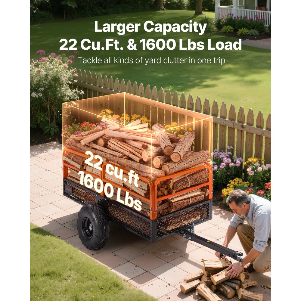 VEVOR Dump Trailer 725 kg 22 Cu. Ft Tow Behind Steel Garden Yard Trailer Cart