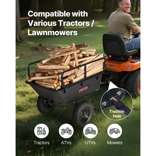 VEVOR Dump Trailer 227 kg 10 Cu. Ft Tow Behind Plastic Garden ATV Trailer Cart