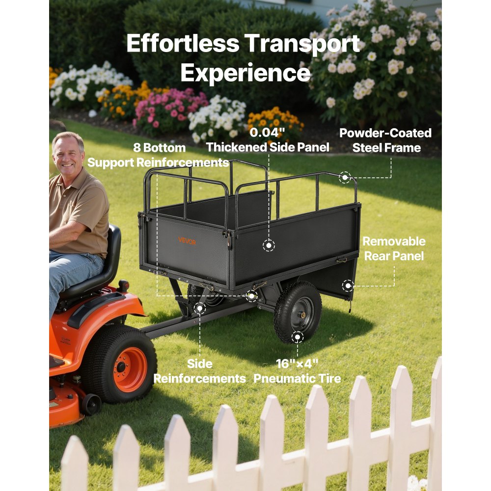 VEVOR Steel Dump Cart 17 Cu. Ft 272 kg for ATV/UTV Trailer Tow Behind Heavy Duty
