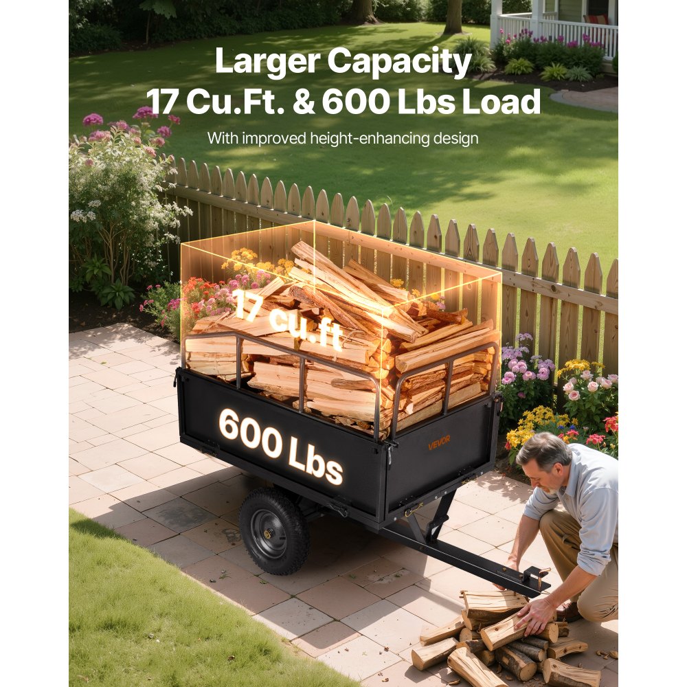 VEVOR Steel Dump Cart 17 Cu. Ft 272 kg for ATV/UTV Trailer Tow Behind Heavy Duty