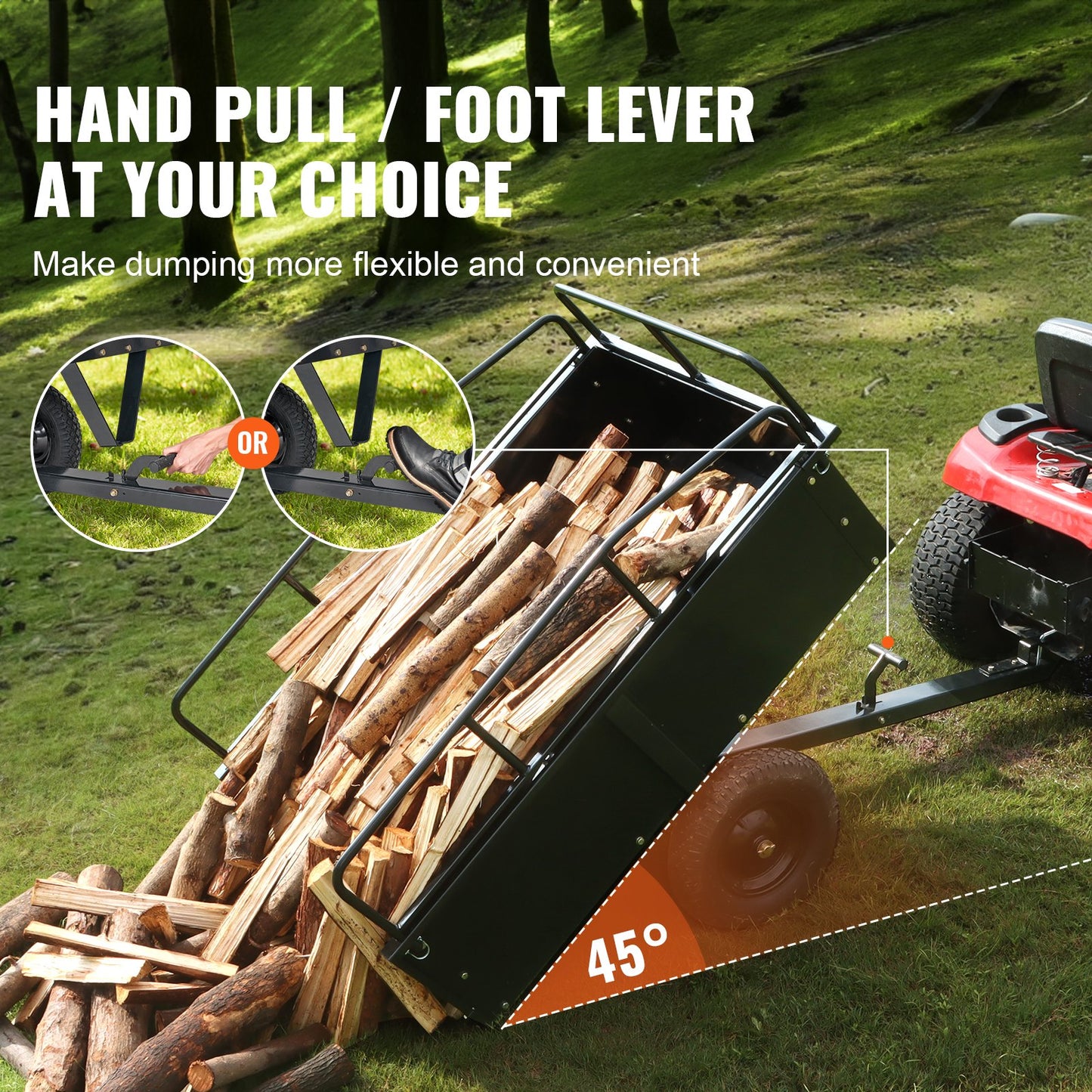 VEVOR Heavy Duty ATV Trailer Steel Dump Cart, 750-Pound 15 Cubic Feet, Garden Utility